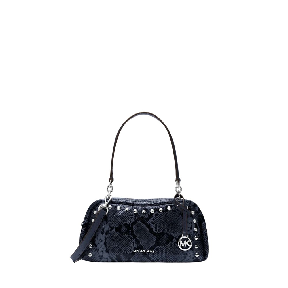 75. Cecily Small‎ Studded Snake Embossed Shoulder Bag in Navy/Black